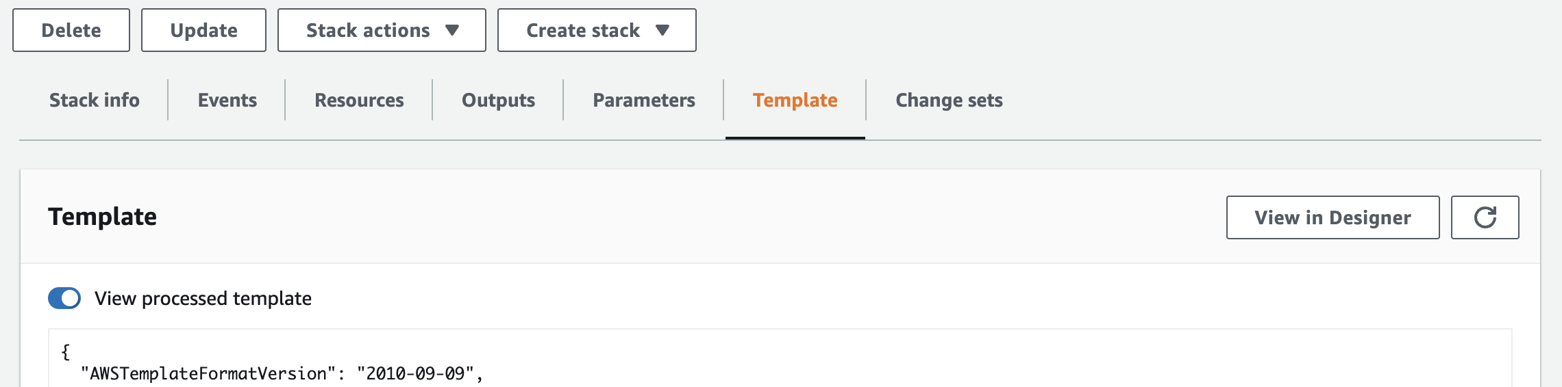 processed template in the CloudFormation AWS Console