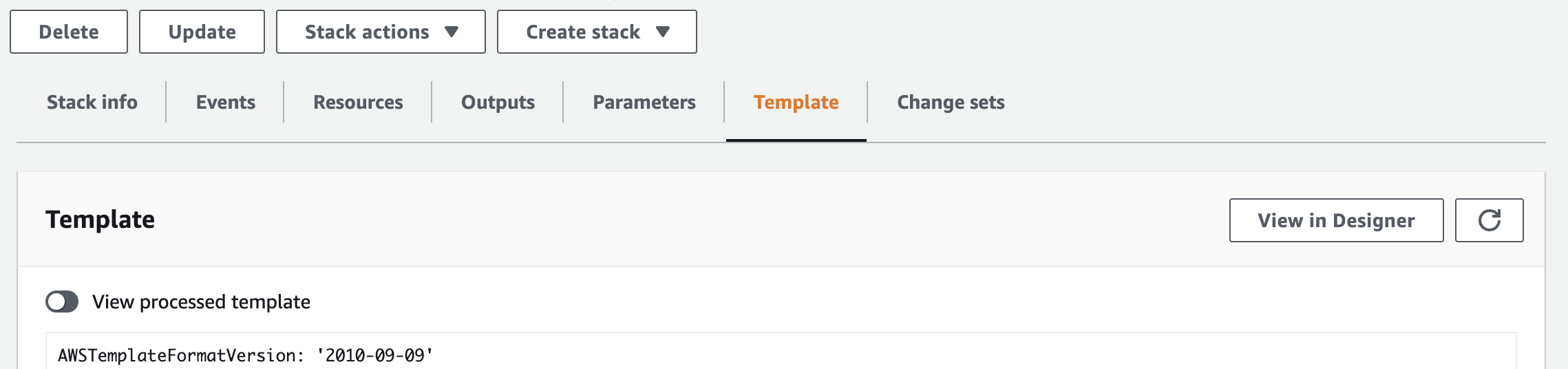 unprocessed template in the CloudFormation AWS Console